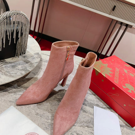 CHRISTIAN LOUBOUTIN 26S ANKLE BOOTS 100 MM IN DUSTY PINK SUEDE