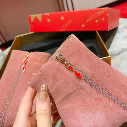 CHRISTIAN LOUBOUTIN 26S ANKLE BOOTS 100 MM IN DUSTY PINK SUEDE