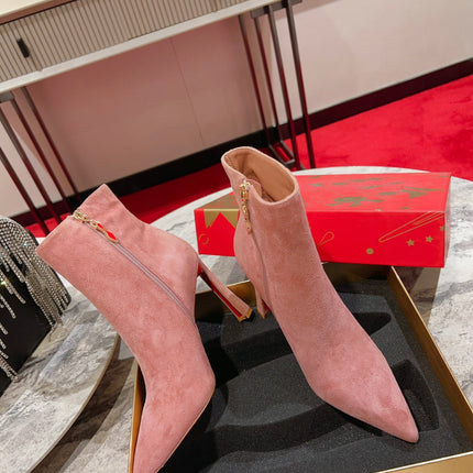 CHRISTIAN LOUBOUTIN 26S ANKLE BOOTS 100 MM IN DUSTY PINK SUEDE