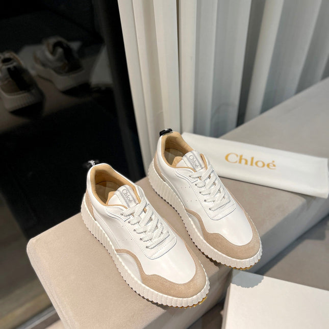 NAMA SNEAKER IN WHITE LAMBSKIN AND TAN BROWN SUEDE