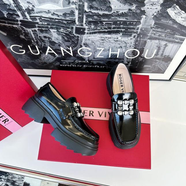 VIV' RANGERS LOAFERS IN BLACK SHINY CALFSKIN STRASS BUCKLE