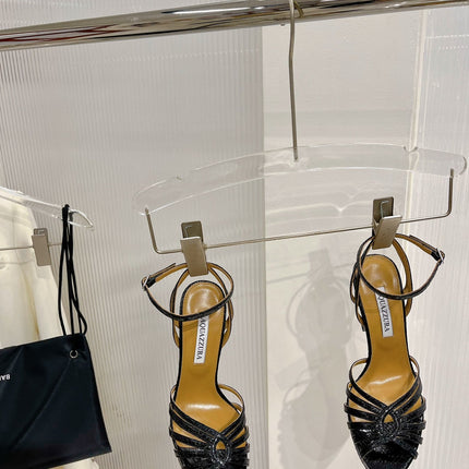 AQUAZZURA 26S HEELED SANDALS 130 MM IN BLACK SNAKE-EMBOSSED LEATHER