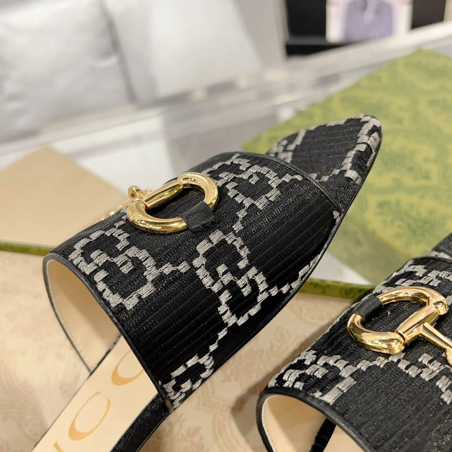 GG CHUNKY SLIDE SANDAL BLACK CALFSKIN
