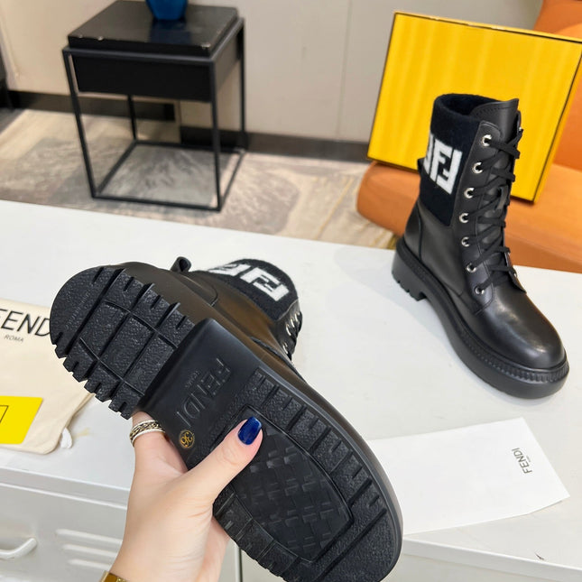 FENDI MARTIN BOOTS IN BLACK CALFSKIN AND FUR
