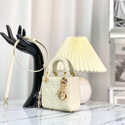 MICRO LADY 12 BAG IN GLOSSY WHITE LAMBSKIN