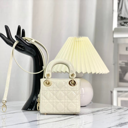 MICRO LADY 12 BAG IN GLOSSY WHITE LAMBSKIN
