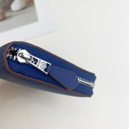 HM SILK'IN HOLED SHORT WALLET 11.5 COBALT GRAINED CALFSKIN
