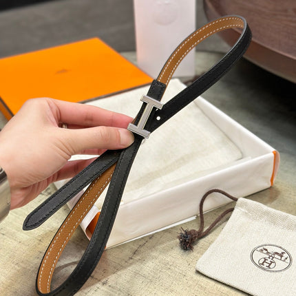 HM FOCUS BUCKLE & REVERSIBLE TAWNY BROWN AND BLACK LEATHER STRAP 13MM SILVER HARDWARE