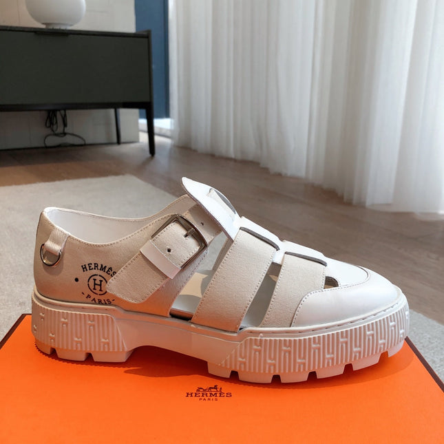 HM ITEM SANDAL WHITE CALFSKIN AND DENIM
