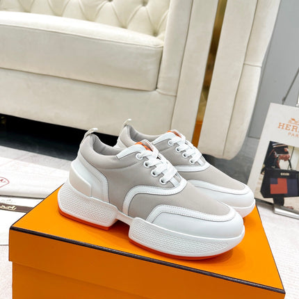 GIGA SNEAKER IN HARBOR GRAY STITCHED MESH AND WHITE CALFSKIN