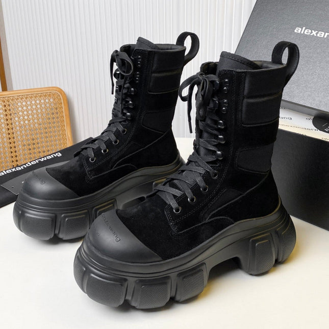 STORM COMBINATION 8 CM BOOTS IN BLACK SUEDE AND SHEEPSKIN