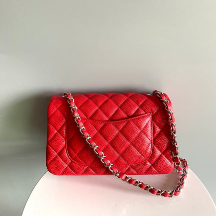 MINI RECTANGLE FLAP BAG 20CM RED CAVIAR SILVER HARDWARE