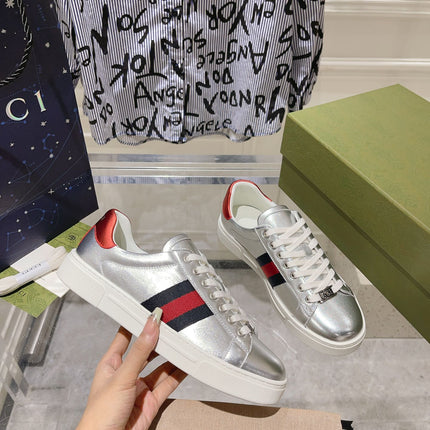 GG ACE GG SUPREME TRAINER SILVER CALFSKIN