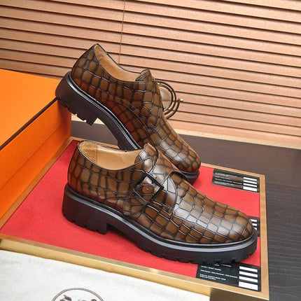 HM MONK STRAP CARAMEL WITH CROCODILE MOTIF CALFSKIN