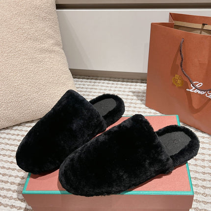 LP NATURAL WINTERCOZY WOOL BLACK SLIPPERS