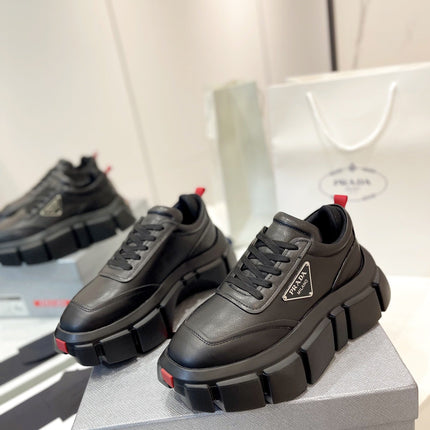 PRA BRUSHED THICK-SOLE SNEAKERS BLACK CALFSKIN