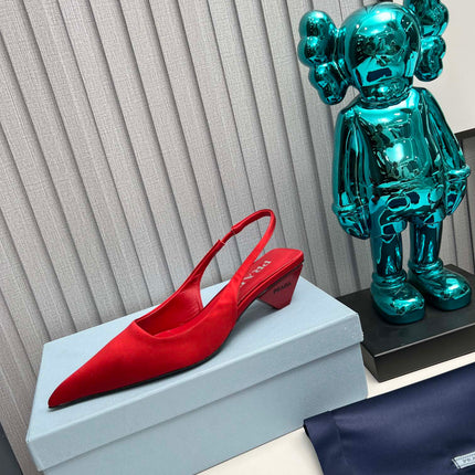 PRADA 26S POINTED TOE SLINGBACK 40MM IN DARK RED SATIN