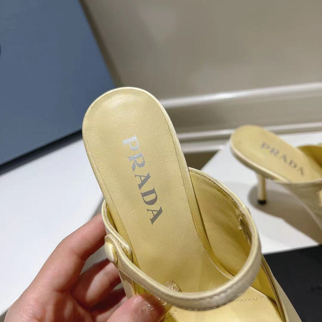 PRA HIGH-HEELED MULES YELLOW CREAM SATIN