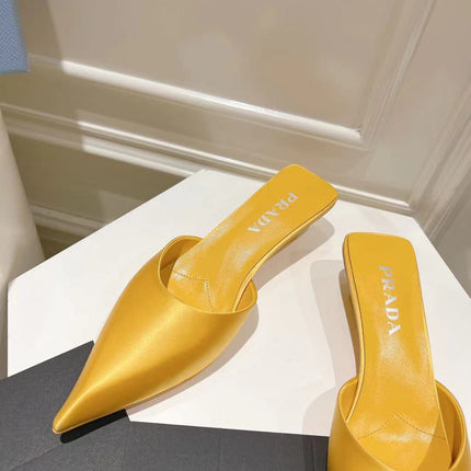 PRA POINTED-TOE MULES YELLOW SATIN