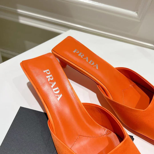 PRA SQUARE TOE MULES BRIGHT ORANGE SATIN