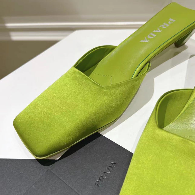 PRA SQUARE TOE MULES PEAR SATIN