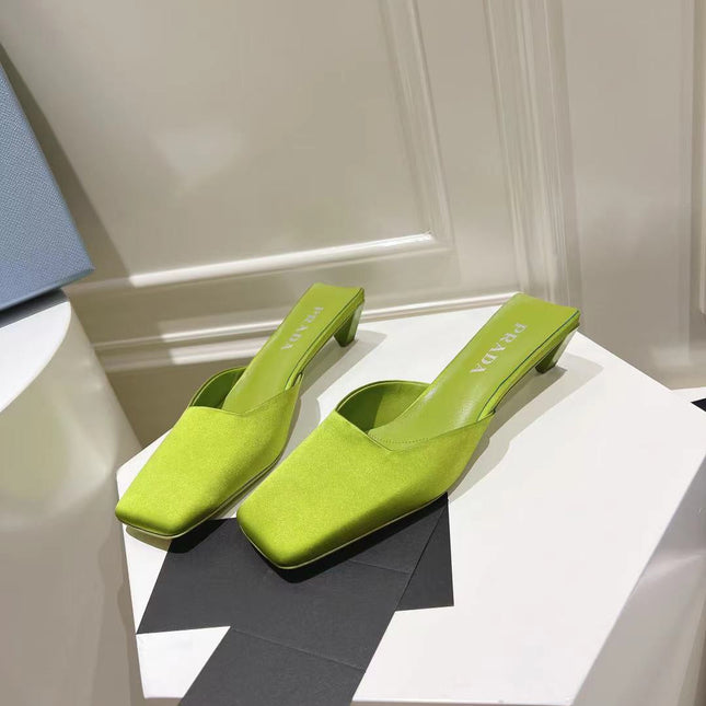 PRA SQUARE TOE MULES PEAR SATIN