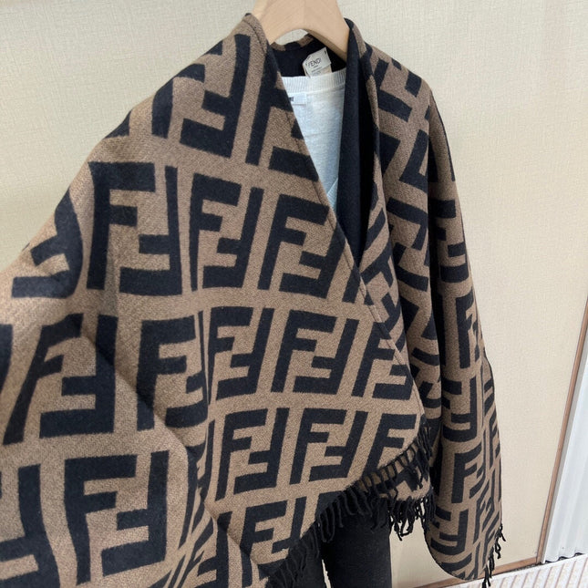 FF 170 CM SCARF IN CAMEL BROWN MIX BLACK CASHMERE AND WOOL