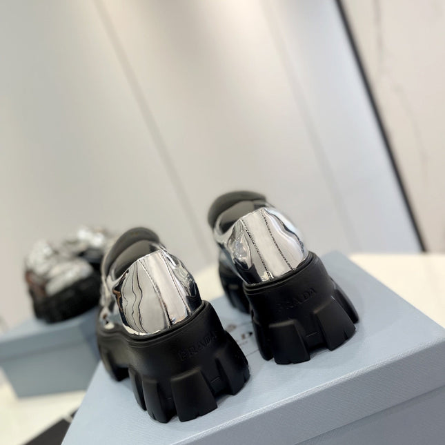 PRA BRUSHED LEATHER MONOLITH LOAFERS SILVER