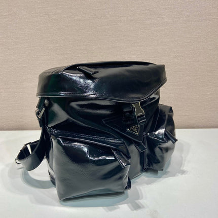 CROSSBODY BAG 29 IN BLACK OIL WAX LAMBSKIN