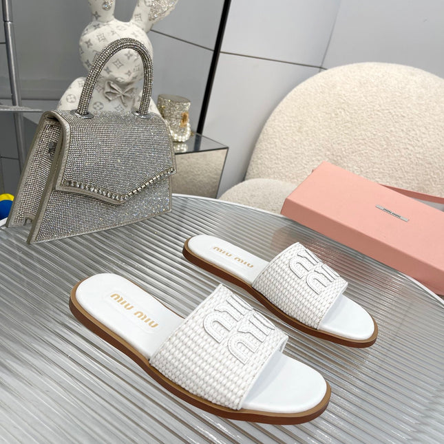 Slippers White Leather With Sedge Straps