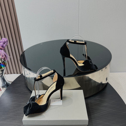 HIGH HEEL 10 SANDAL IN BLACK VELVET WITH BOW
