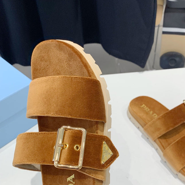 PRA SLIDES SANDALS CAMEL VELVET