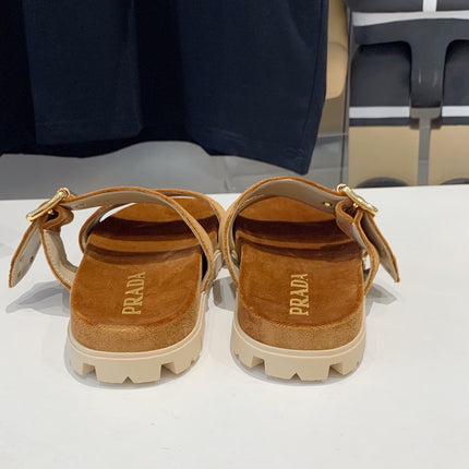 PRA SLIDES SANDALS CAMEL VELVET