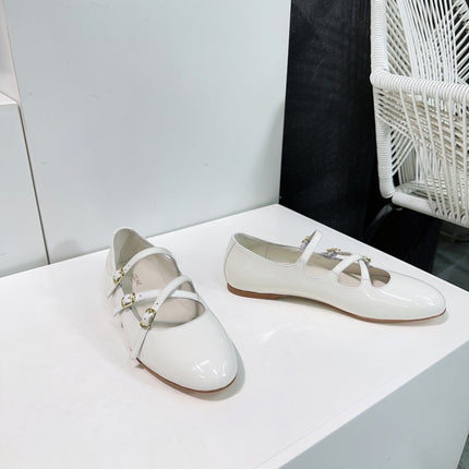 FLAT MARY JANE IN WHITE CALFSKIN