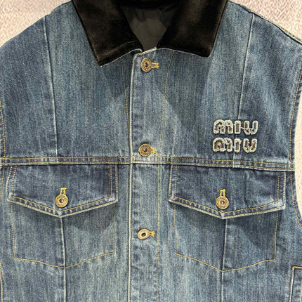 Miu Navy Denim Trucker Vest
