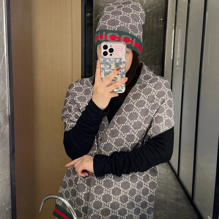 SET SCARF AND HAT IN DOVE GRAY MONOGRAM CASHMERE 349667