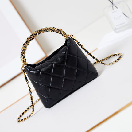 HOBO BAG 18 IN BLACK SOFT LAMBSKIN GOLD CHAIN