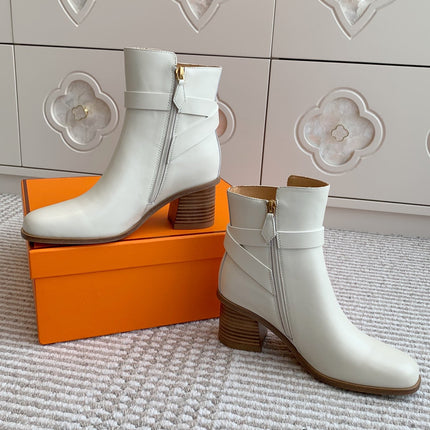 HM 25S ANKLE BOOTS 50 MM IN WHITE CALFSKIN WITH GOLD HARDWARE