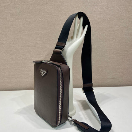 CHEST BAG 20 IN CHOCOLATE SAFFIANO LEATHER