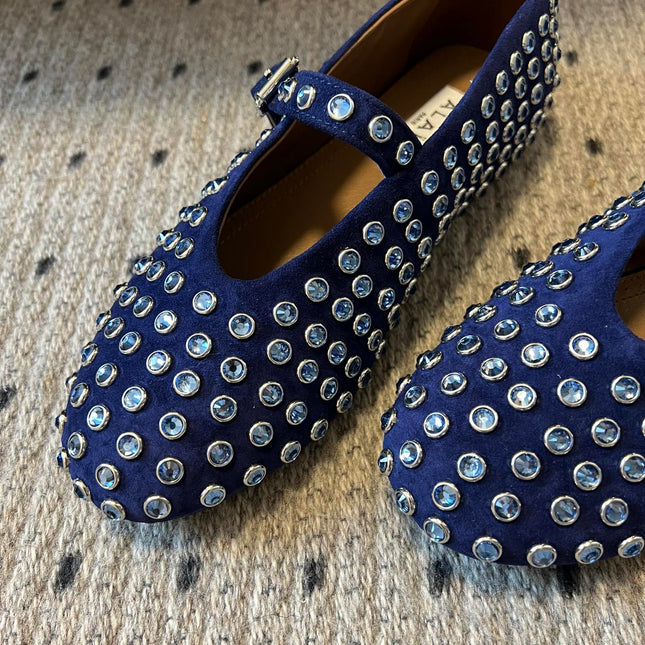 STRASS BALLET FLATS IN COBALT BLUE LAMBSKIN