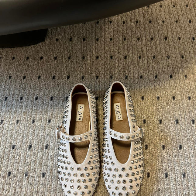 STRASS BALLET FLATS IN WHITE LAMBSKIN