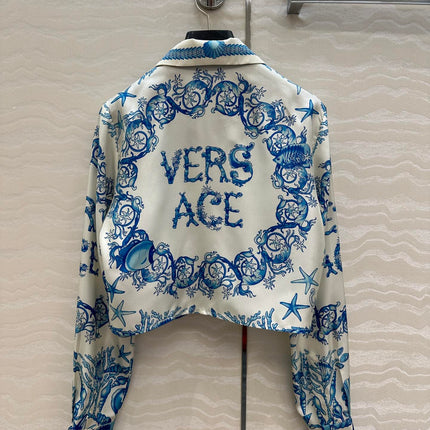 VERSACE SILK SHIRT WITH CORAL PRINT AND NOTCHED COLLAR