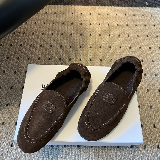 CELINE 25S LOAFERS FLAT IN DARK BROWN SUEDE