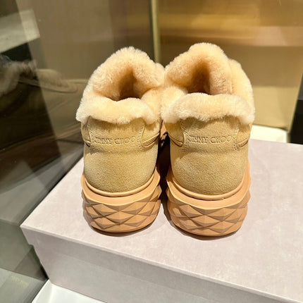 JIMMY CHOO 26S FUR-LINED SNEAKERS IN CAMEL SUEDE