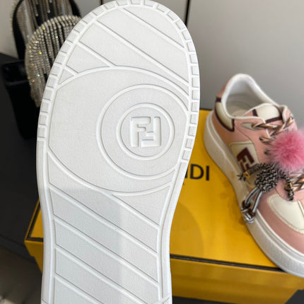 FENDI 25S SNEAKERS 50 MM IN PINK MIX WHITE SYNTHETIC LEATHER WITH CHARM