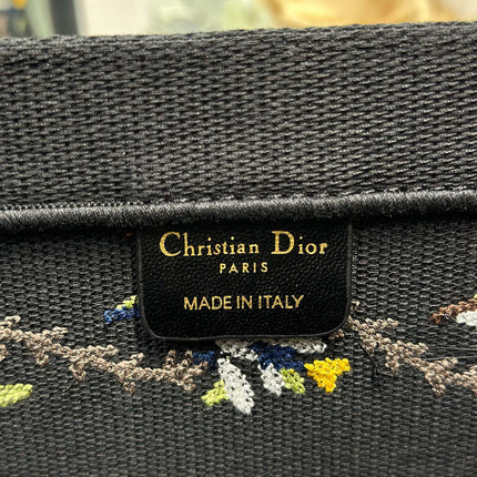 DIOR 26S BOOK TOTE BAG 42 IN BLACK PATTERNED BAYADERE FABRIC