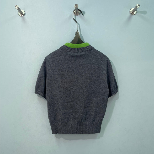 MIUMIU 26S V-NECK SHORT-SLEEVE KNIT TOP 1412