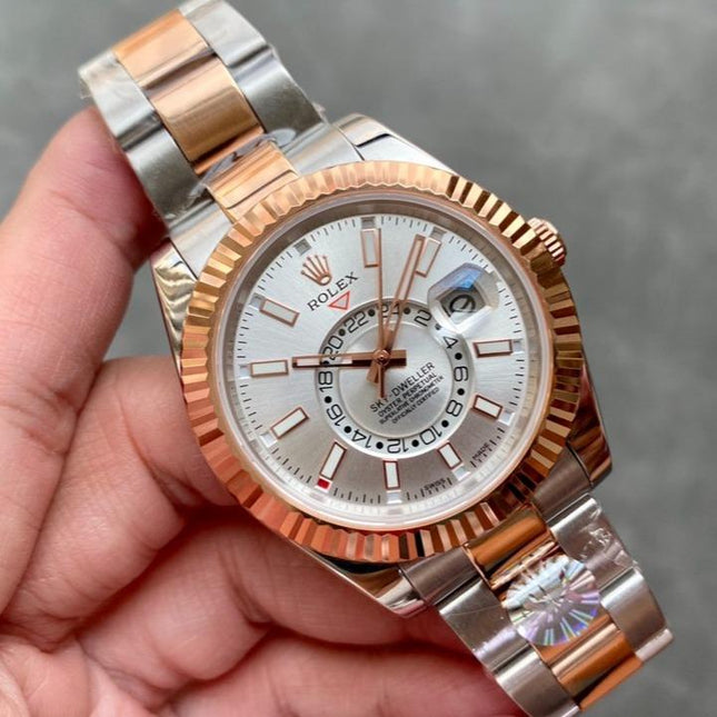 SKY-DWELLER TWO-TONE 42 ROSE GOLD BEZEL GREY DIAL