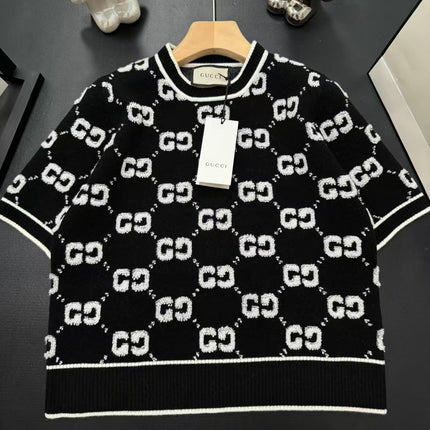 GG Short Sleeve Sweater BLack Jacquard