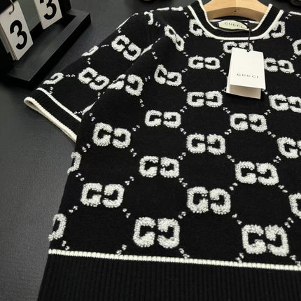 GG Short Sleeve Sweater BLack Jacquard
